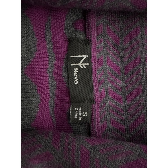 NEVE 100% Merino Wool Snap Cardigan Sweater Women's Sz S Gray Purple Tie Waist - Picture 4 of 8